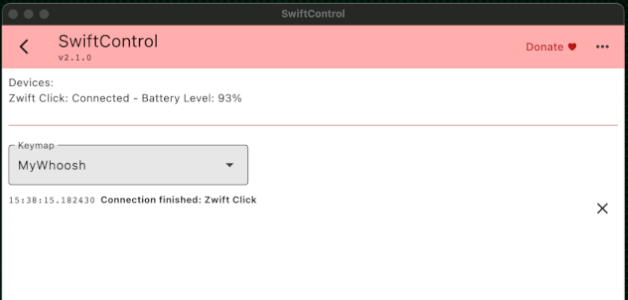 SwiftControlでペアリングが完了した画面